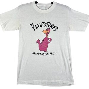 VINTAGE 80s Diamond Flintstones Dino T Shirt Mens M White Grand Canyon Souvenir